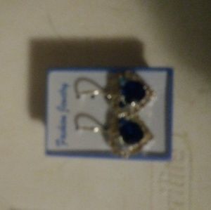 Clip on blue gem heart earrings